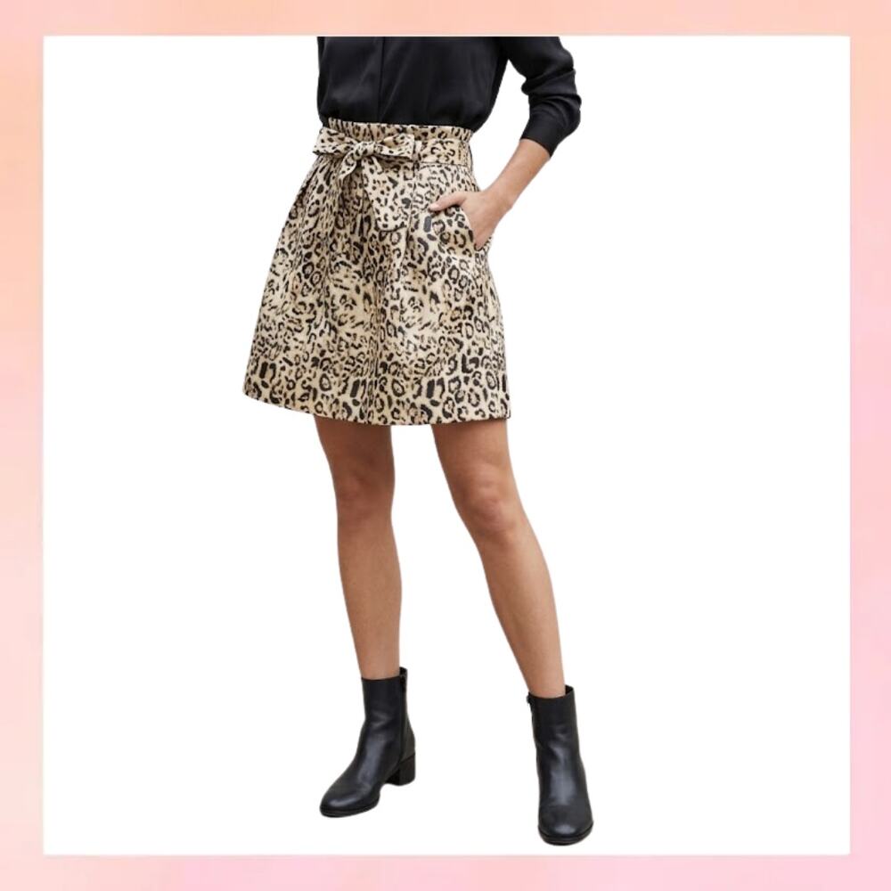 NWT Crown & Ivy Metallic Gold Leopard Jacquard Skirt Size 6